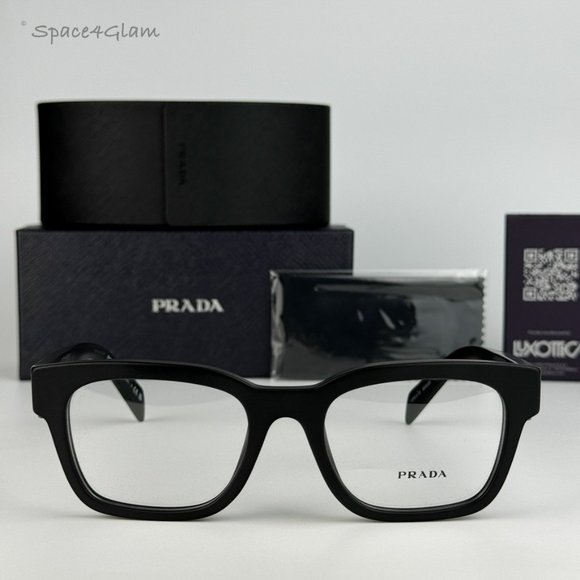 NEW Prada PRA10V 12P1O1 Black Matte Square Unisex Eyeglasses PR A10V - Picture 1 of 8